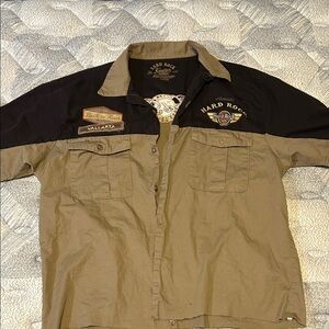 Hard Rock Cafe Black and Tan Embroidered Shirt